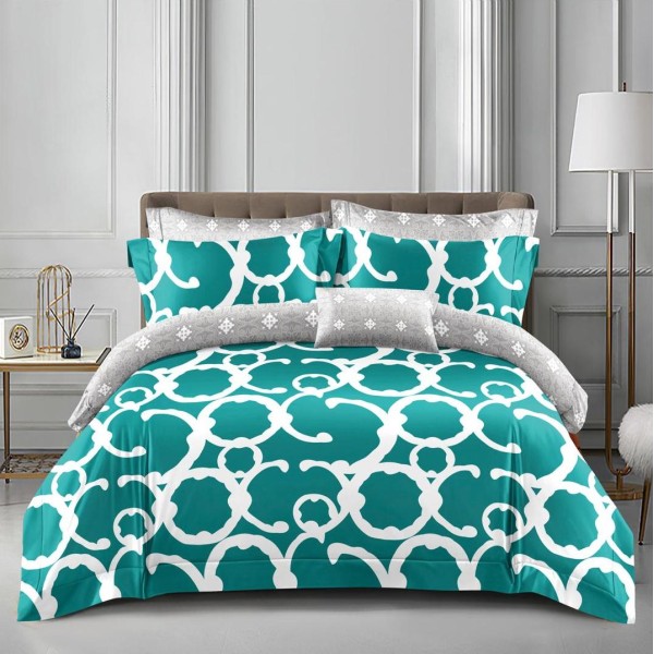 Lenjerie pat dublu, bumbac satinat,  cu elastic, Turquoise, model elegant [1]