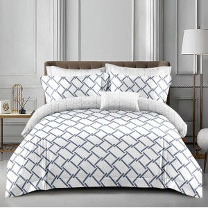 Lenjerie pat dublu, bumbac satinat,  cu elastic, Gri, dungi