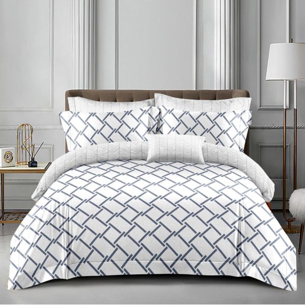 Lenjerie pat dublu, bumbac satinat,  cu elastic, Gri, dungi [1]