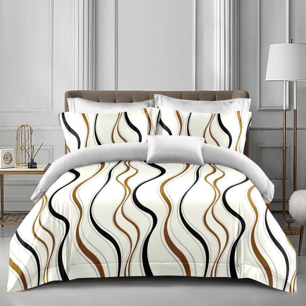 Lenjerie pat dublu, bumbac satinat,  cu elastic, Bej, valuri [1]