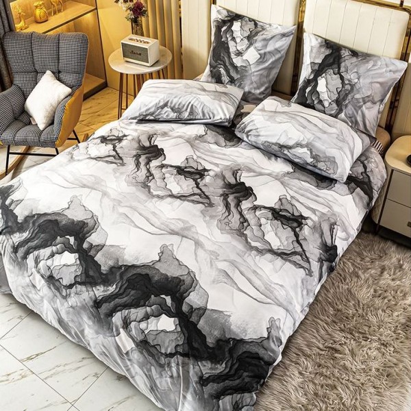 Lenjerie pat dublu cu doua feţe, bumbac satinat, 4 piese,  Gri, marmura [1]
