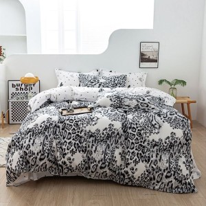 Lenjerie pat dublu cu doua feţe, bumbac satinat, 4 piese,  Gri, animal print