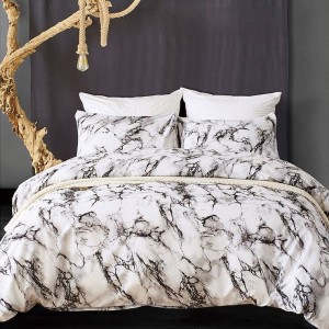 Lenjerie pat dublu, bumbac satinat,  cu elastic, Gri, marmura