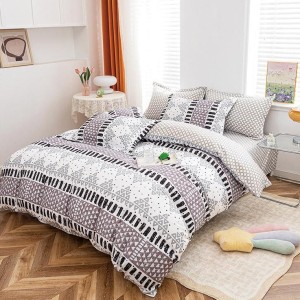 Lenjerie pat dublu, bumbac satinat,  cu elastic, Gri, forme geometrice