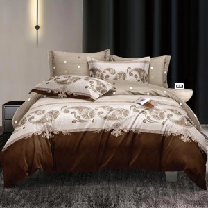 Lenjerie pat dublu cu doua feţe, bumbac satinat, 4 piese,  Maro, oriental