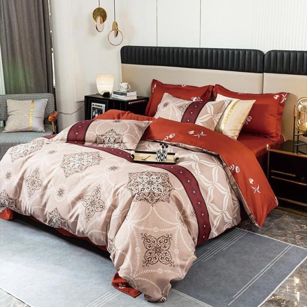 Lenjerie pat dublu cu doua feţe, bumbac satinat, 4 piese,  Bej, oriental [1]