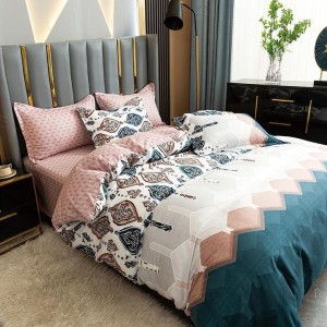 Lenjerie pat dublu, bumbac satinat,  cu elastic, Turquoise, abstract