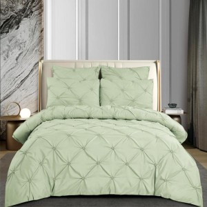 Lenjerie pat dublu,  FINET cu ELASTIC, 6 piese, PLIURI BRODATE, Verde