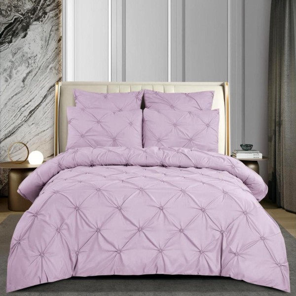 Lenjerie pat dublu,  FINET cu ELASTIC, 6 piese, PLIURI BRODATE, Lila [1]