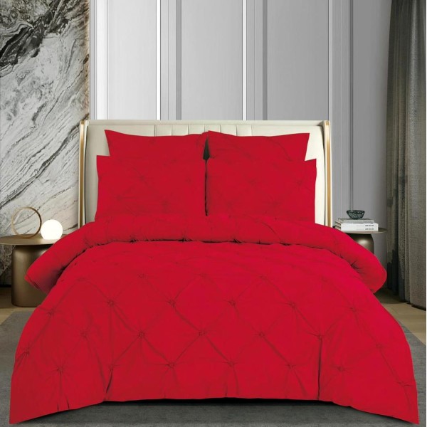 Lenjerie pat dublu,  FINET cu ELASTIC, 6 piese, PLIURI BRODATE, Rosu [1]