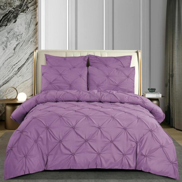 Lenjerie pat dublu,  FINET cu ELASTIC, 6 piese, PLIURI BRODATE, Mov [1]