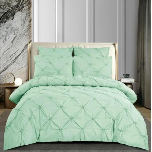 Lenjerie pat dublu,  FINET cu ELASTIC, 6 piese, PLIURI BRODATE, Aqua