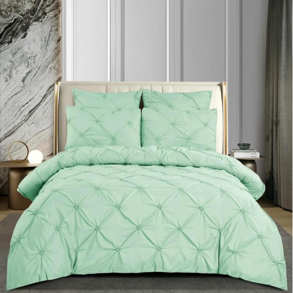 Lenjerie pat dublu,  FINET cu ELASTIC, 6 piese, PLIURI BRODATE, Aqua [1]