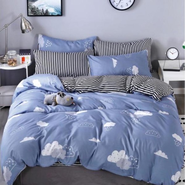 Lenjerie pat dublu cu doua feţe, bumbac satinat, 4 piese,  Gri, norisori [1]