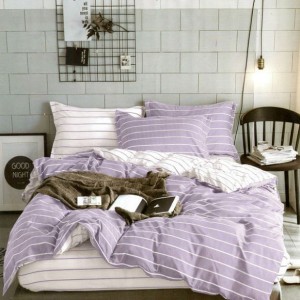 Lenjerie pat dublu cu doua feţe, bumbac satinat, 4 piese,  Lila, dungi