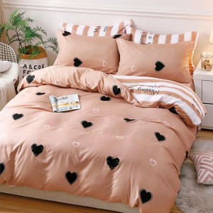 Lenjerie pat dublu cu doua feţe, bumbac satinat, 4 piese,  Roz pudra, inimioare