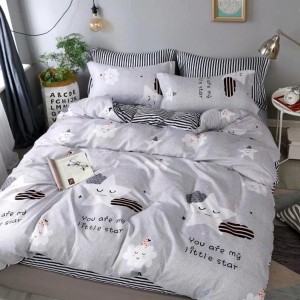 Lenjerie pat dublu cu doua feţe, bumbac satinat, 4 piese,  Gri, stelute