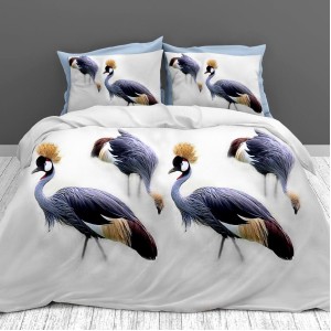 Lenjerie pat dublu, 4 piese, IMPRIMEU 3D Multiplicat, Microfibra, Gri, pasari