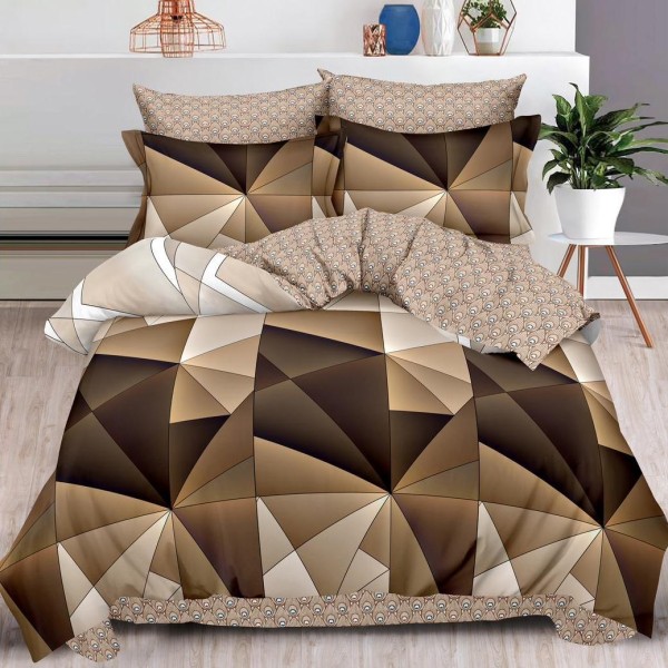 Lenjerie pat dublu,  FINET, 6 piese, cu ELASTIC, Maro, forme geometrice [1]