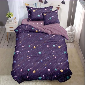 Lenjerie pat 1 PERSOANA, FINET, 4 piese, Mov, stelute