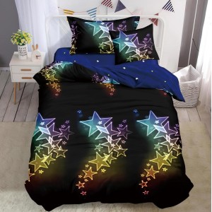 Lenjerie pat 1 PERSOANA, FINET, 4 piese, Negru, stelute