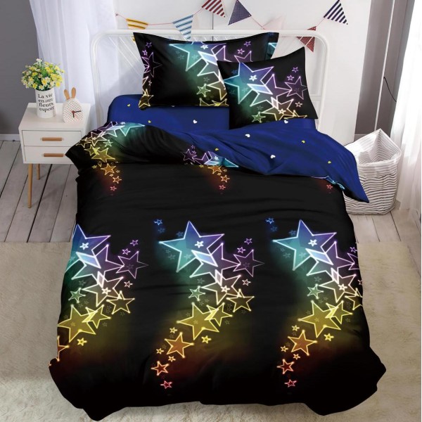 Lenjerie pat 1 PERSOANA, FINET, 4 piese, Negru, stelute [1]