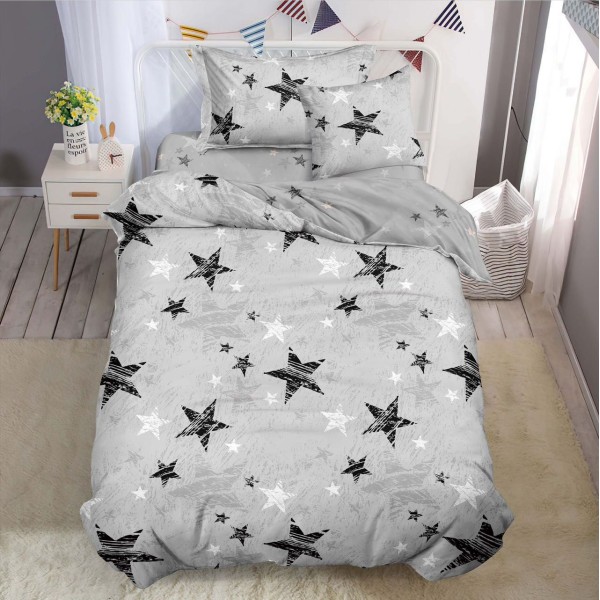 Lenjerie pat 1 PERSOANA, FINET, 4 piese, Gri, stelute [1]