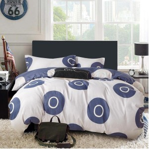 Lenjerie pat 1 PERSOANA, FINET, 4 piese, Albastru, cercuri