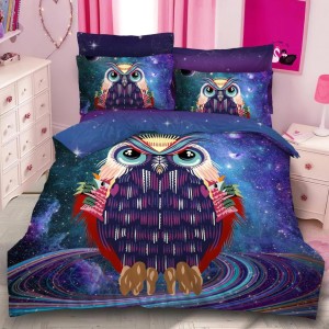 Lenjerie pat dublu,  FINET, 6 piese, IDENTICA CU POZA, Mov, bufnita