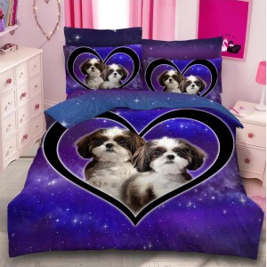 Lenjerie pat dublu,  FINET, 6 piese, IDENTICA CU POZA, Albastru, catelusi