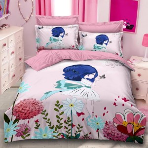 Lenjerie pat dublu,  FINET, 6 piese, IDENTICA CU POZA, Roz, flori