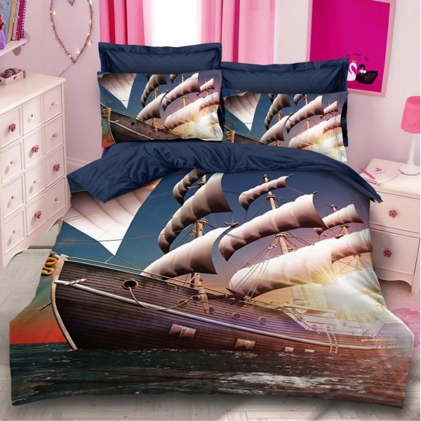 Lenjerie pat dublu,  FINET, 6 piese, IDENTICA CU POZA, Albastru, vapor [1]