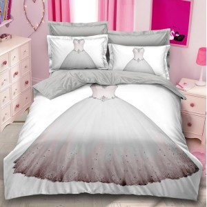 Lenjerie pat dublu,  FINET, 6 piese, IDENTICA CU POZA, Alb, rochie de mireasa