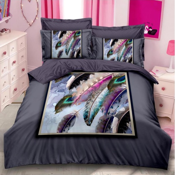 Lenjerie pat dublu,  FINET, 6 piese, IDENTICA CU POZA, Gri antracit, pene [1]