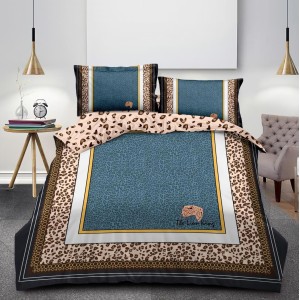 Lenjerie pat dublu,  FINET, 6 piese, IDENTICA CU POZA, Maro, animal print