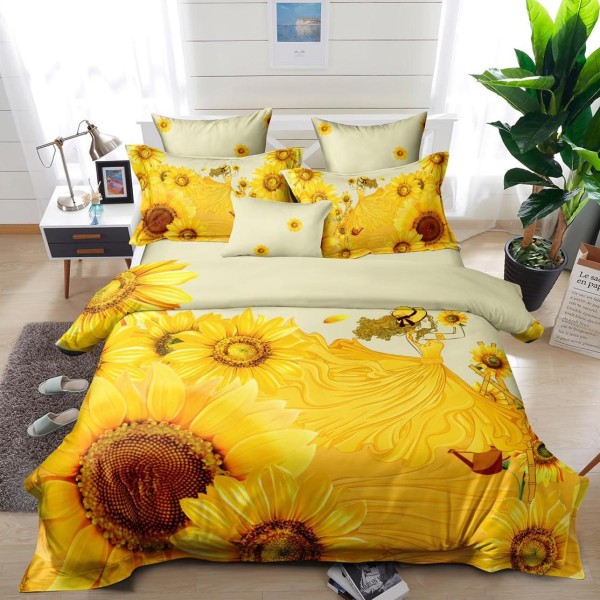 Lenjerie pat dublu,  FINET, 6 piese, IDENTICA CU POZA, Galben, flori [1]