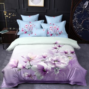 Lenjerie pat dublu,  FINET, 6 piese, IDENTICA CU POZA, Lila, magnolii