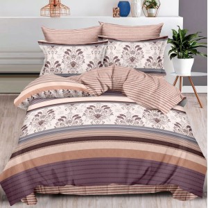 Lenjerie pat dublu,  FINET, 6 piese, cu ELASTIC, Bej, dungi