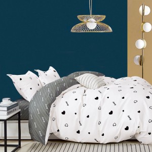 Lenjerie pat 1 PERSOANA, FINET, 4 piese, Alb, inimioare