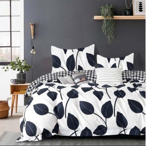 Lenjerie pat 1 PERSOANA, FINET, 4 piese, Alb, frunze