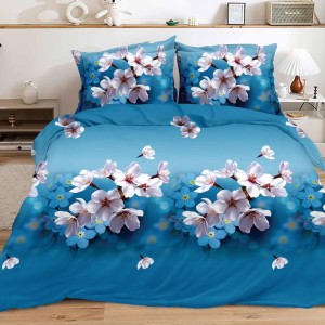 Lenjerie pat dublu, 4 piese, IMPRIMEU 3D Multiplicat, Microfibra, Albastru, flori de cires Lenjerie pat dublu, 4 piese, IMPRIMEU 3D Multiplicat, Microfibra, Albastru, flori de cires