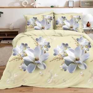 Lenjerie pat dublu, 4 piese, IMPRIMEU 3D Multiplicat, Microfibra, Crem, flori Lenjerie pat dublu, 4 piese, IMPRIMEU 3D Multiplicat, Microfibra, Crem, flori