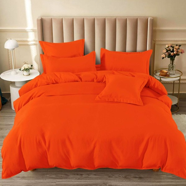 Lenjerie pat dublu,  FINET, 6 piese, cu ELASTIC, Portocaliu [1]