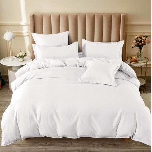 Lenjerie pat dublu,  FINET, 6 piese, cu ELASTIC, Alb