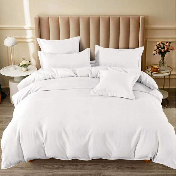 Lenjerie pat dublu,  FINET, 6 piese, cu ELASTIC, Alb [1]