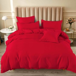 Lenjerie pat dublu,  FINET, 6 piese, cu ELASTIC, Rosu