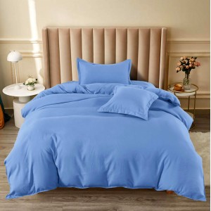 Lenjerie pat 1 PERSOANA, BUMBAC FINET, 4 piese, cu ELASTIC, Bleu