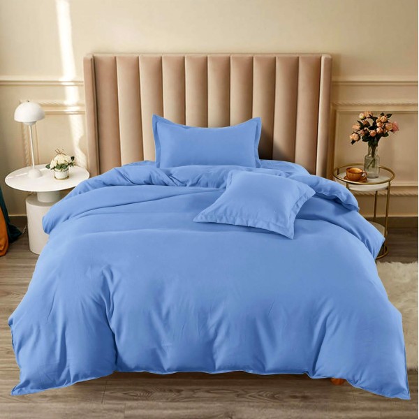 Lenjerie pat 1 PERSOANA, BUMBAC FINET, 4 piese, cu ELASTIC, Bleu [1]