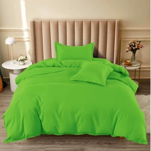 Lenjerie pat 1 PERSOANA, BUMBAC FINET, 4 piese, cu ELASTIC, Verde intens