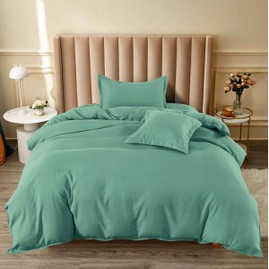 Lenjerie pat 1 PERSOANA, BUMBAC FINET, 4 piese, cu ELASTIC, Verde menta